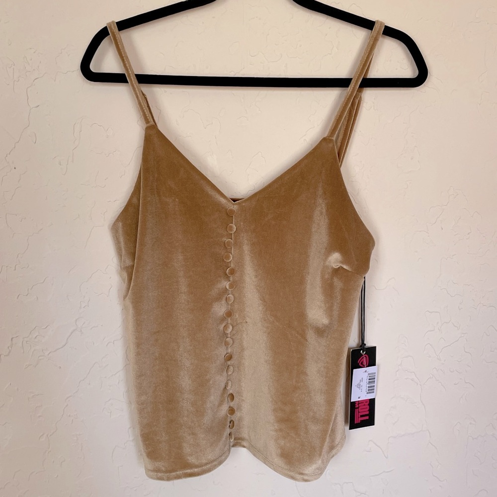 NWT - Rock & Roll Denim - Gold velvet cami with buttons